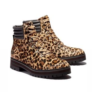 NEW Timberland London Square Cheetah Print Calf Hair Chunky Combat Boots